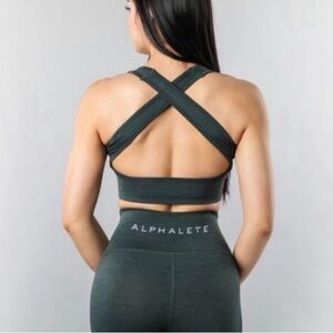 Alphalete Forest Green Cross Back Vault sports bra